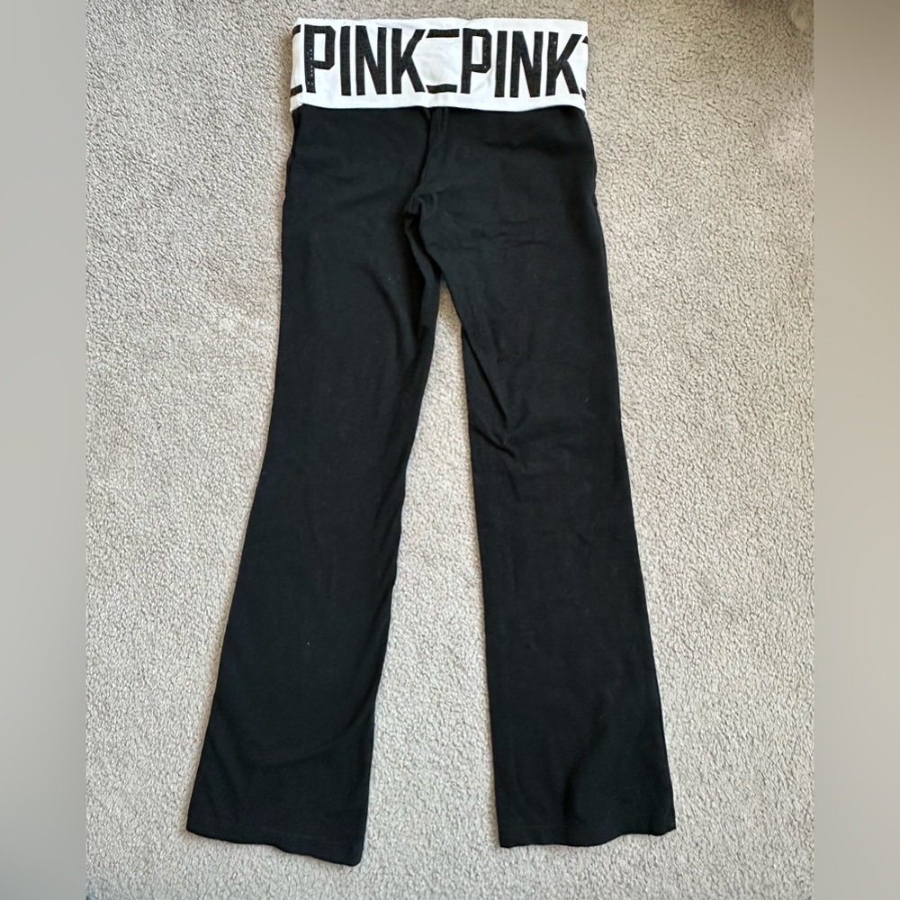 RARE Victoria's Secret PINK Embellished Fold Over Yoga Pants - Picture 2 of 4